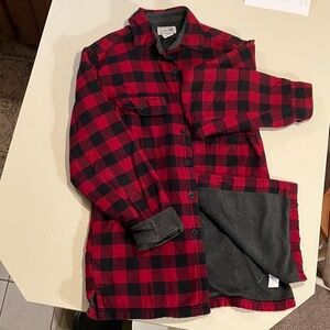 LLBean Red and Black Plaid Fleece Lined Shirt Jacket